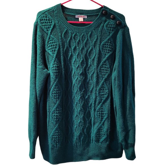 1X Joe Fresh Forest Green Cable Sweater with Button Collar - Picture 1 of 7
